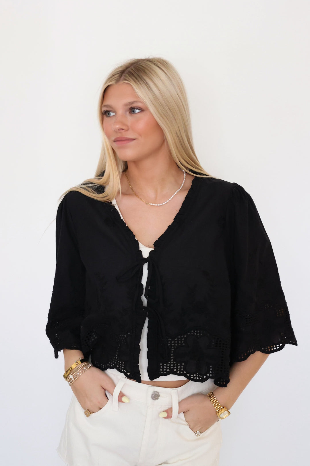 Daisy Tie Front Blouse- Black (FINAL SALE)