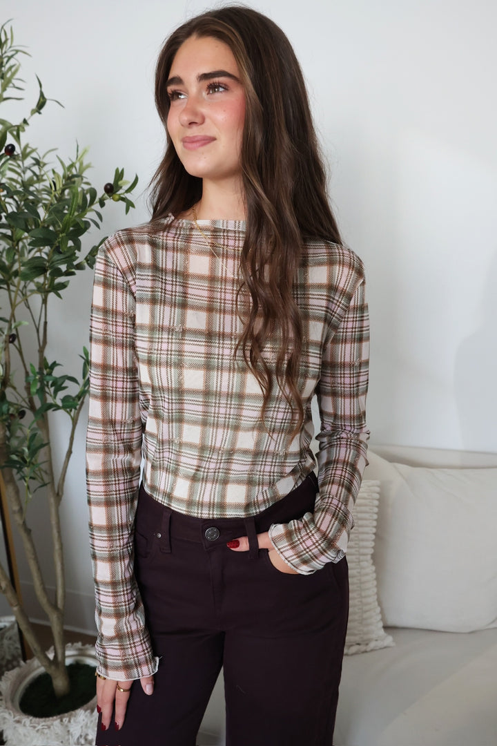 Joy Plaid Top- Oatmeal