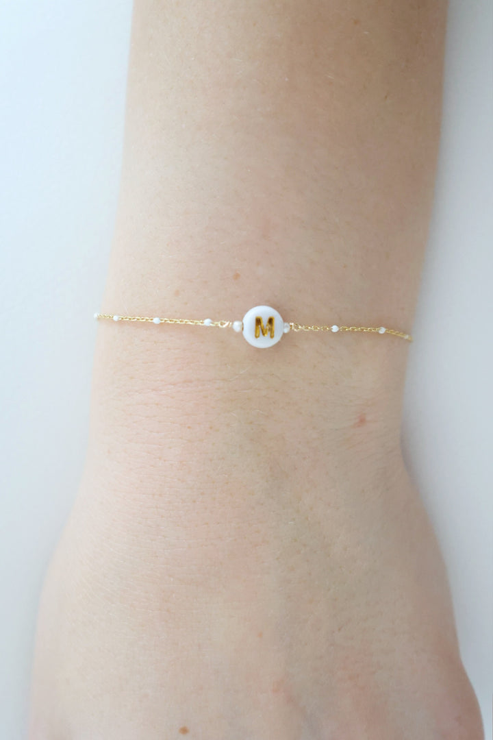Enamel & Gold Initial Bead Bracelet