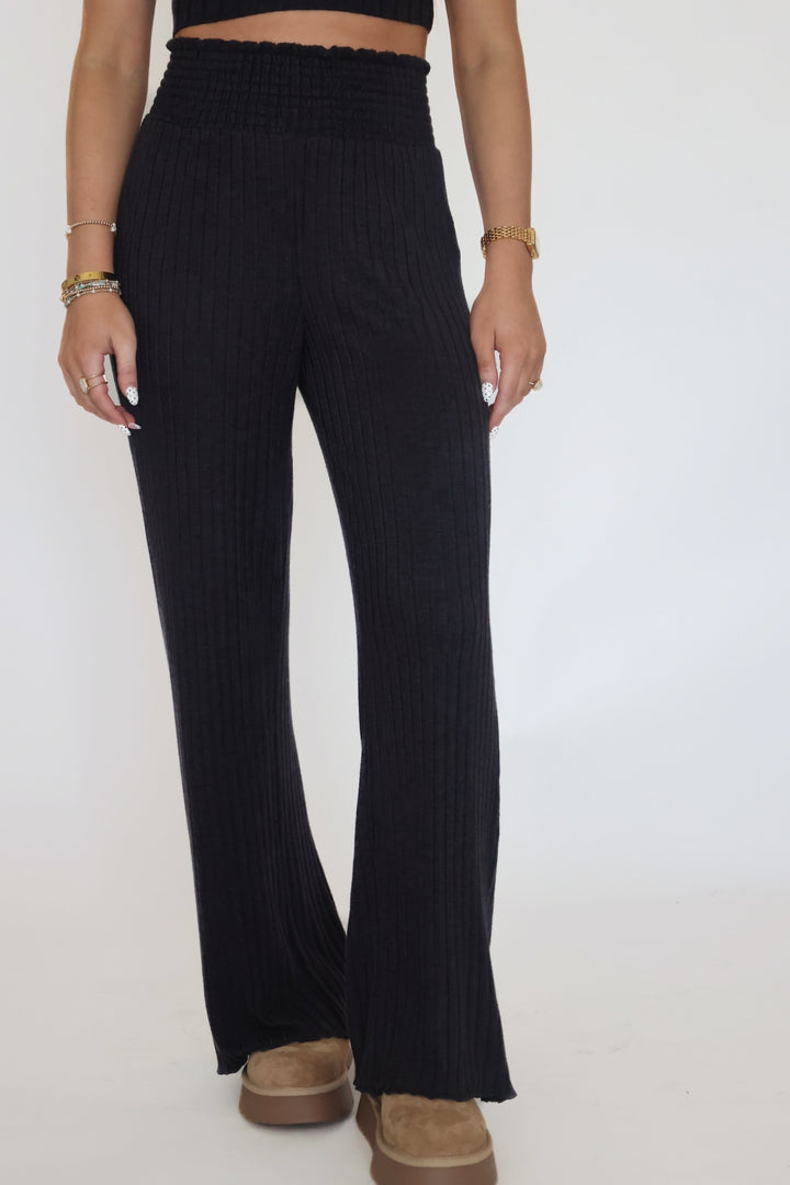 Dawn Smocked Rib Pant - Black Sand