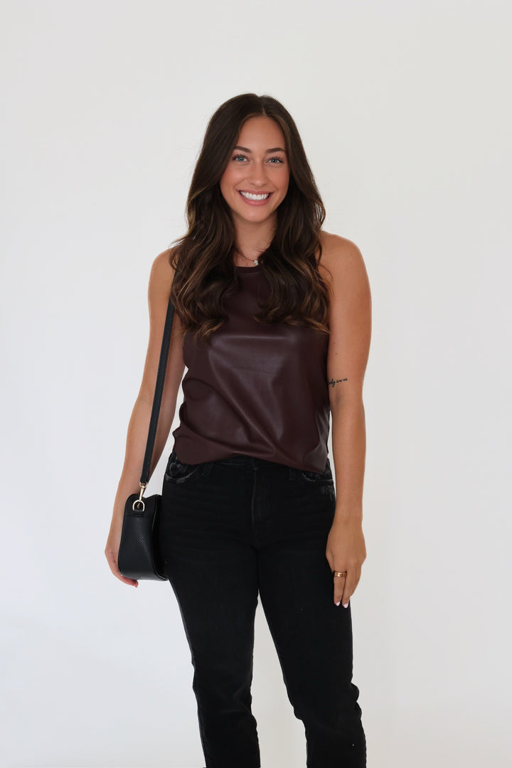 Carmea Vegan Leather Tank- Chocolate (FINAL SALE)