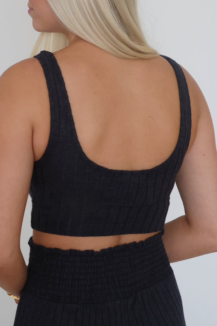 Zoe Ribbed Tank Bra - Black Sand