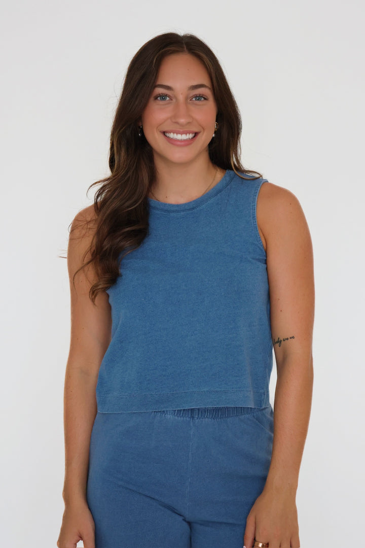 Sloane Jersey Denim Tank- Vintage Indigo
