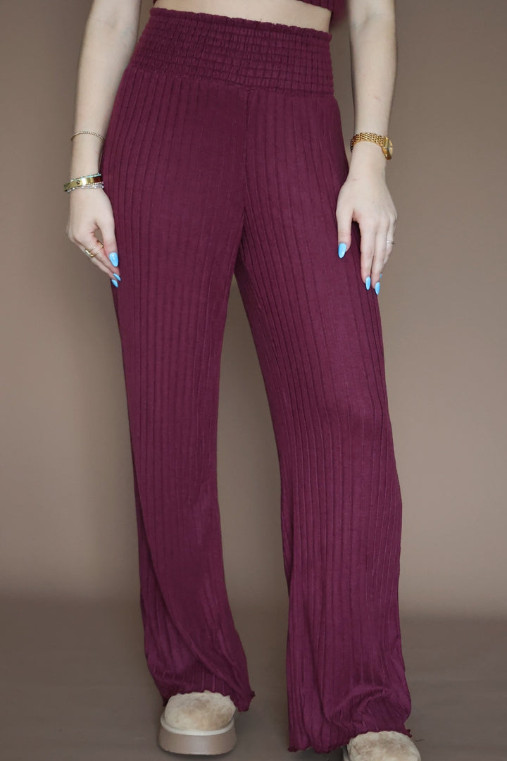 Dawn Smocked Rib Pant- Merlot