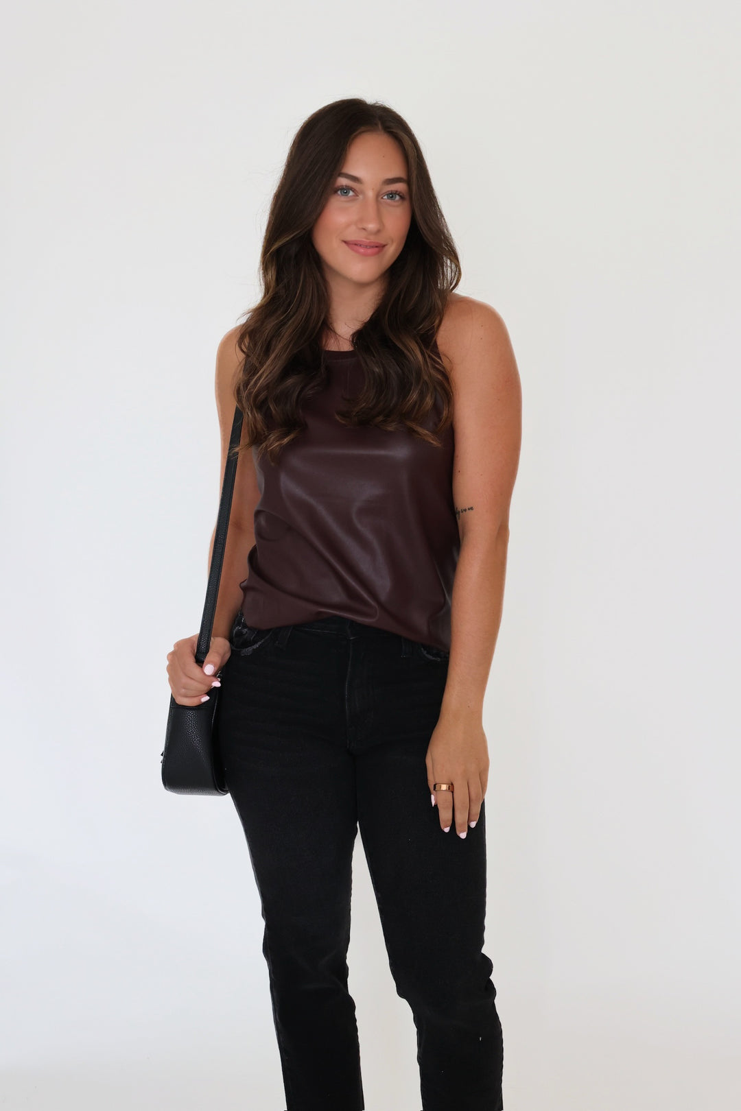 Carmea Vegan Leather Tank- Chocolate (FINAL SALE)