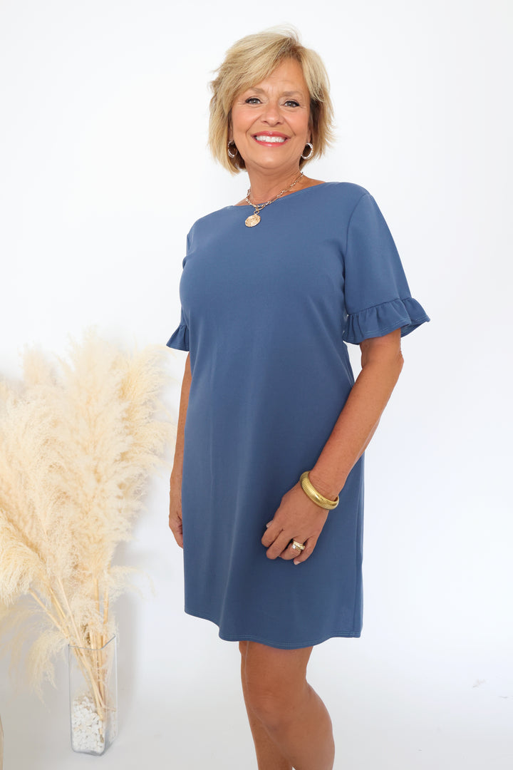 Rue Ruffle Sleeve Dress- Denim Blue (FINIAL SALE)