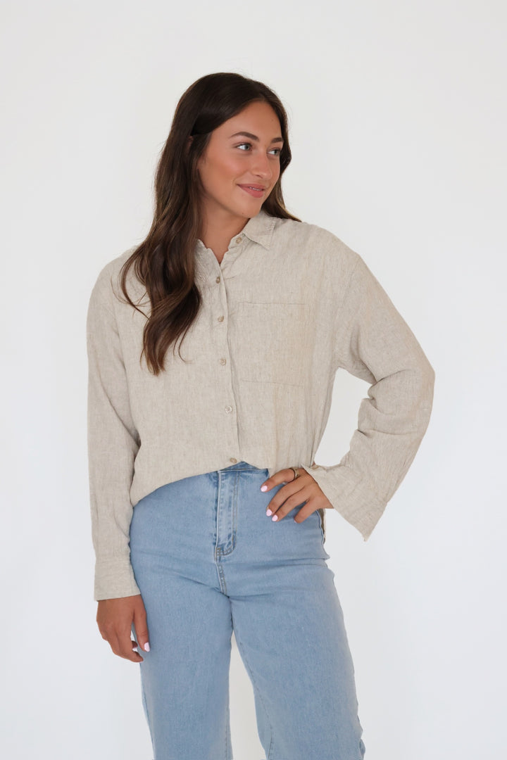 Alfie Linen Button Up - Flax (Final sale)
