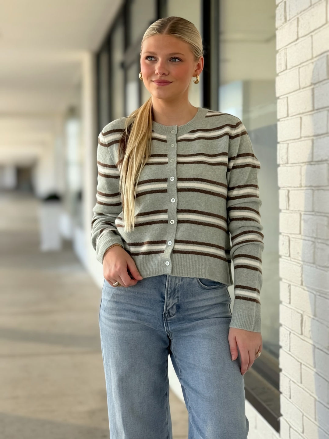 Medina Stripe Cardigan- Aqua Cloud