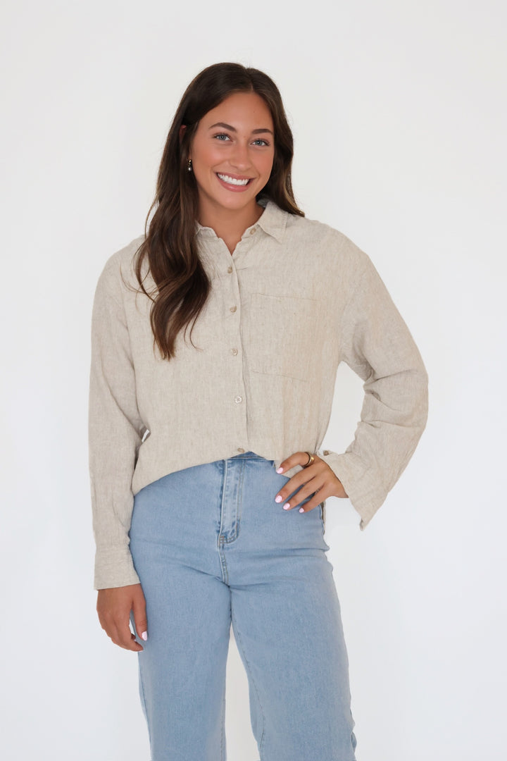 Alfie Linen Button Up - Flax (Final sale)