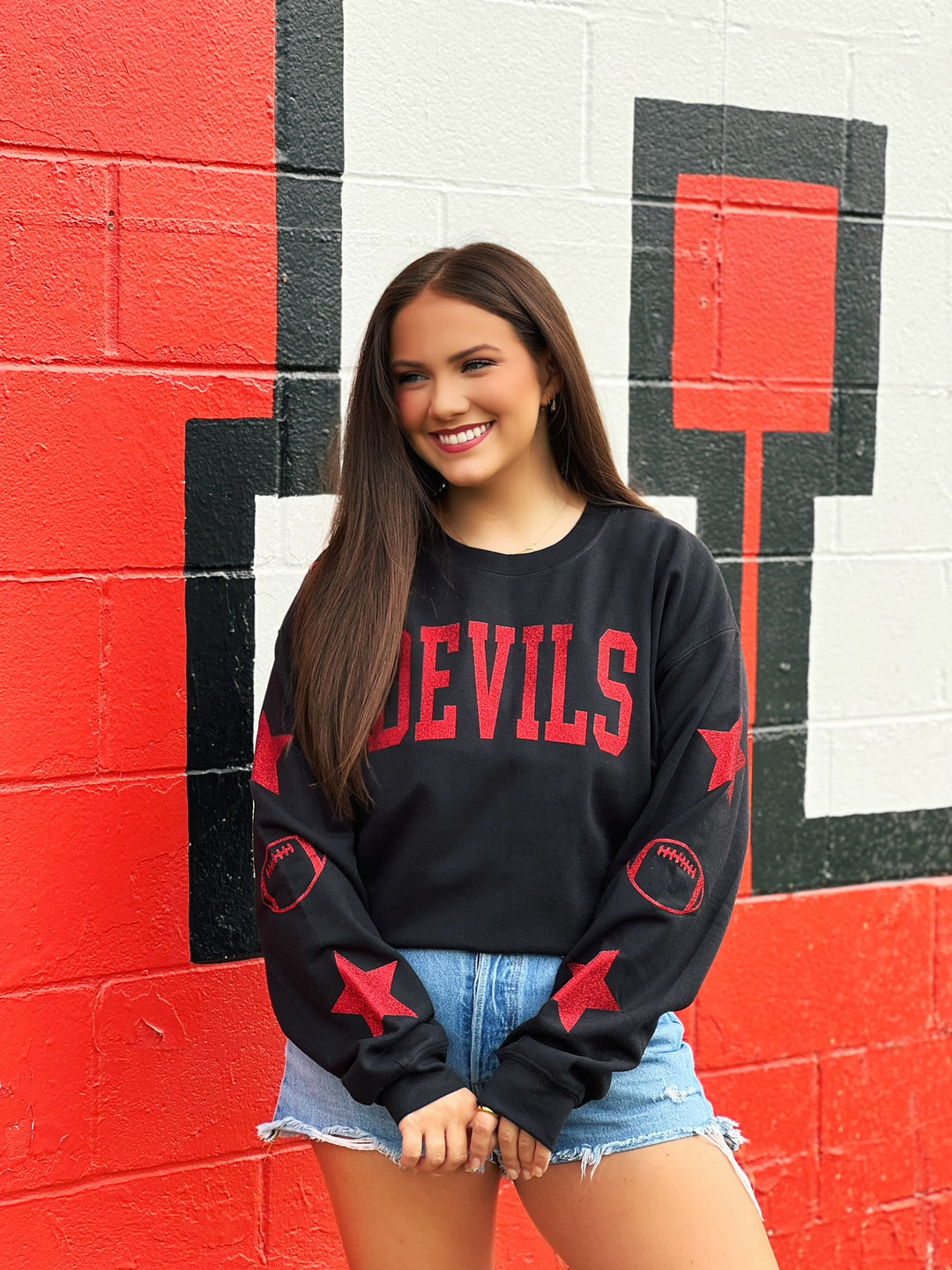 High School Glitter Sweatshirt- Devils