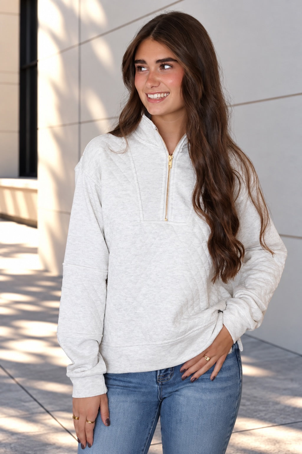 Practical Half Zip- Light Grey