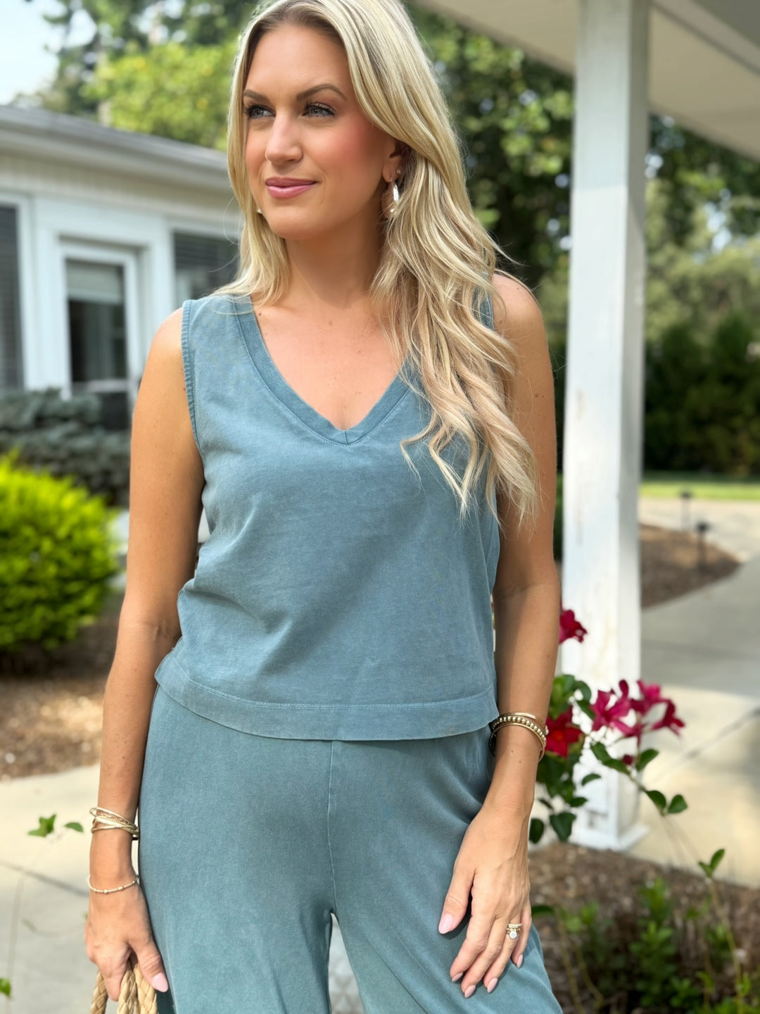 Sloane V-neck Top- Emerald Cove