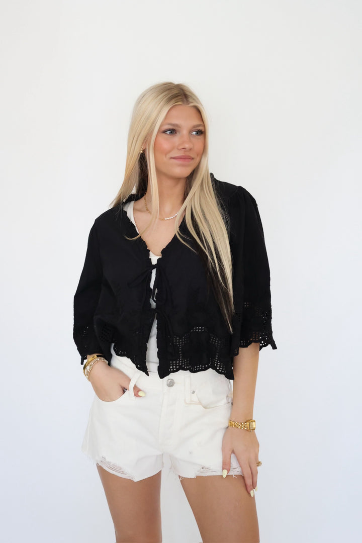Daisy Tie Front Blouse- Black (FINAL SALE)