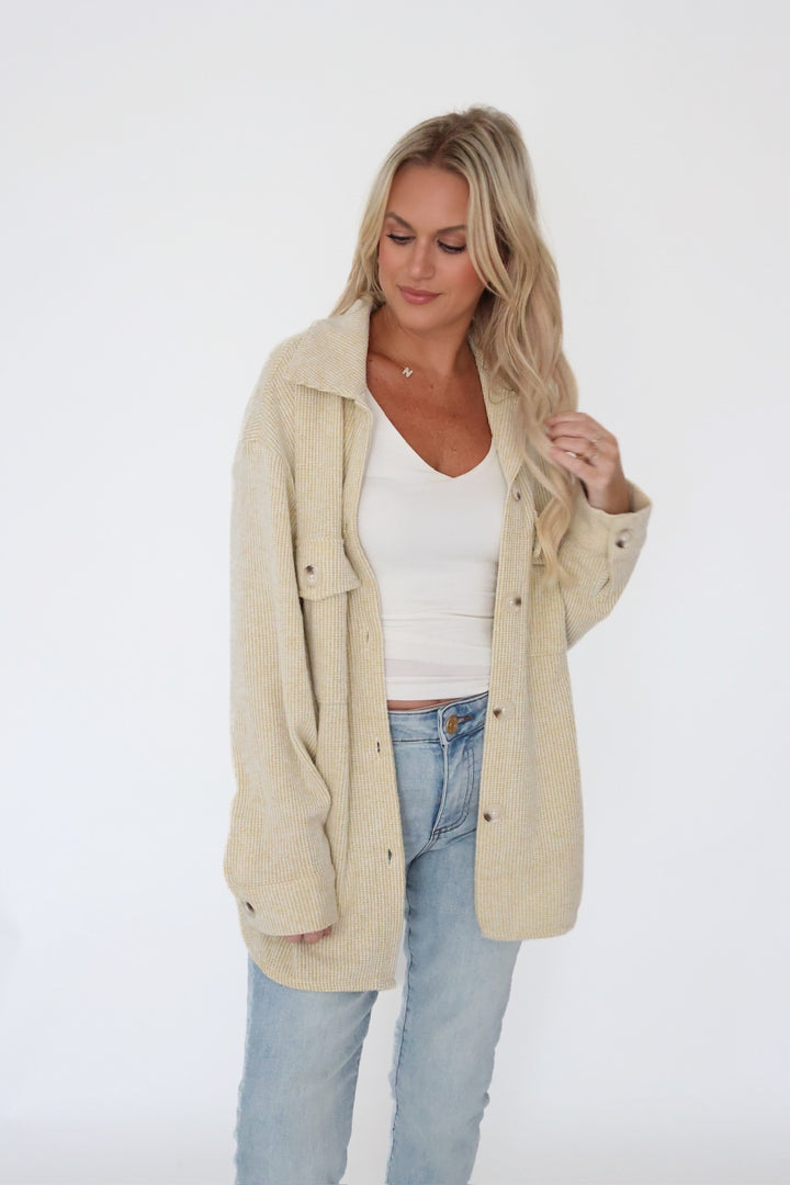 Ari Waffle Knit Shacket - Lime_(FINAL SALE)