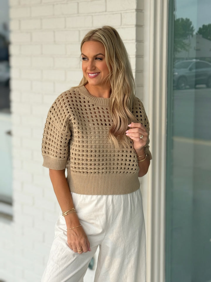 Alina Crochet Top- Taupe