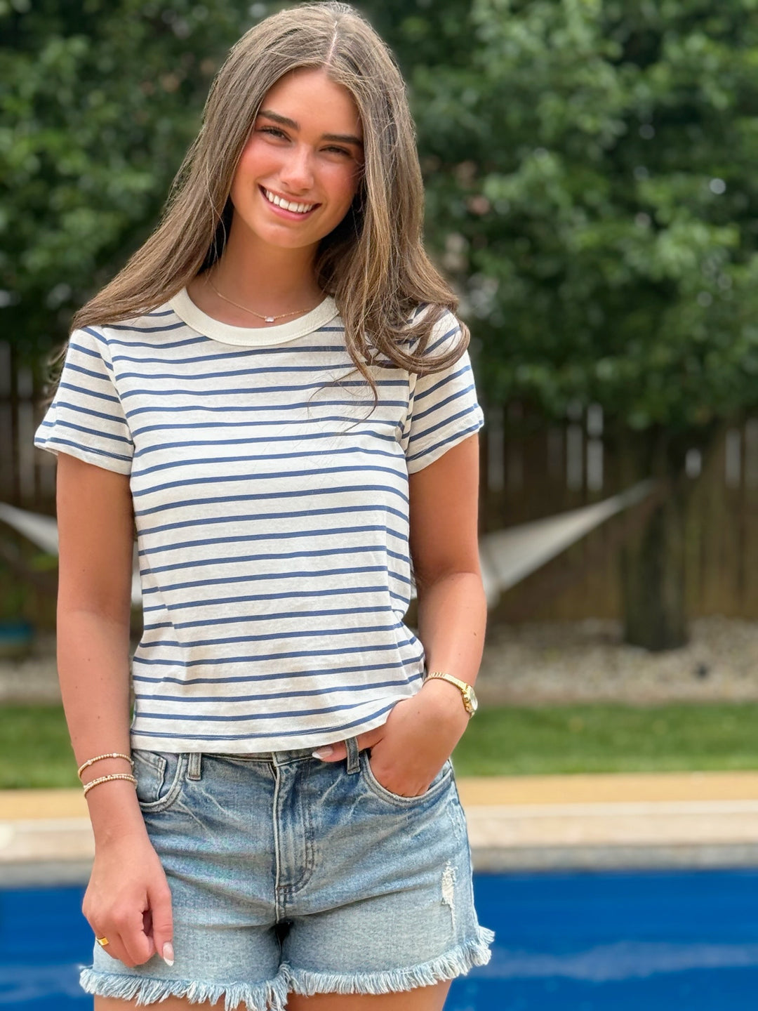 Junie Stripe Tee- Navy