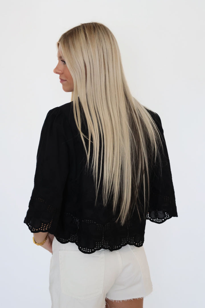 Daisy Tie Front Blouse- Black (FINAL SALE)