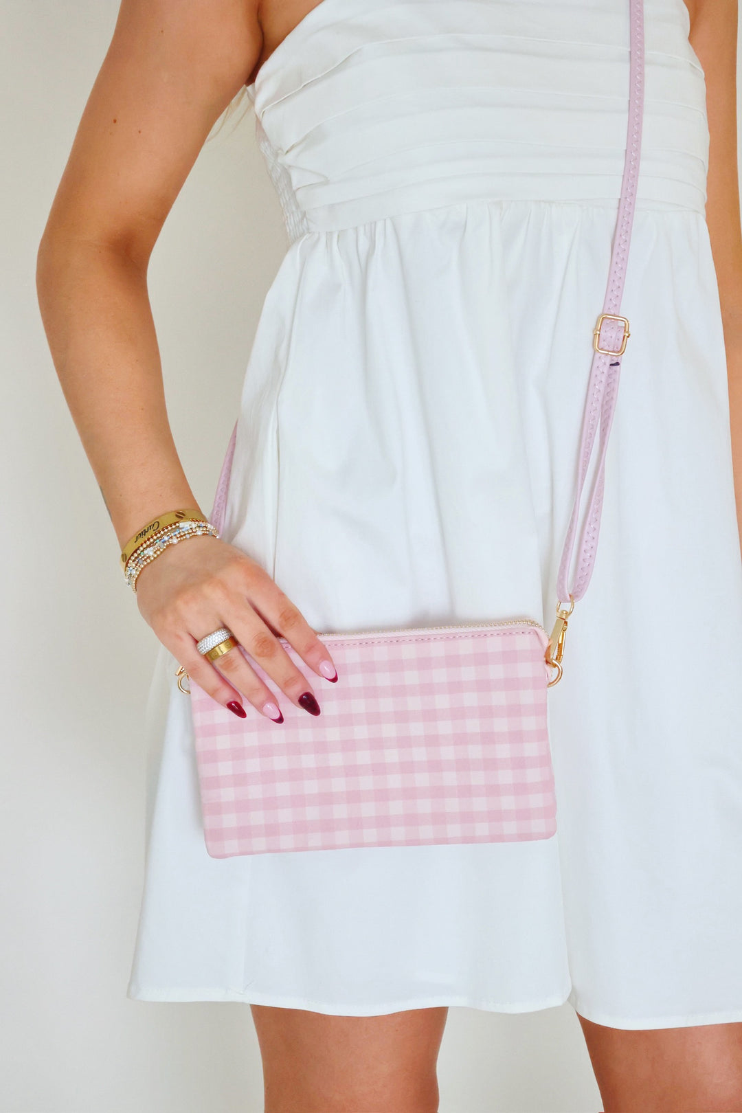 Riley Gingham Wristlet Crossbody