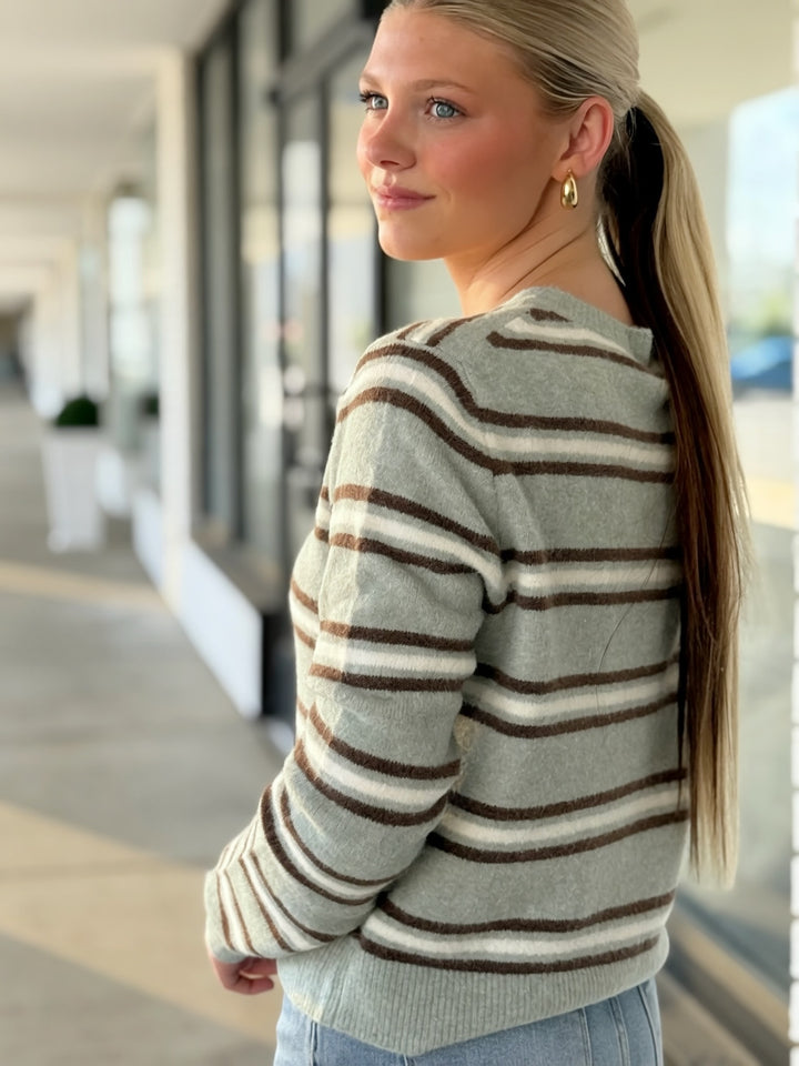 Medina Stripe Cardigan- Aqua Cloud