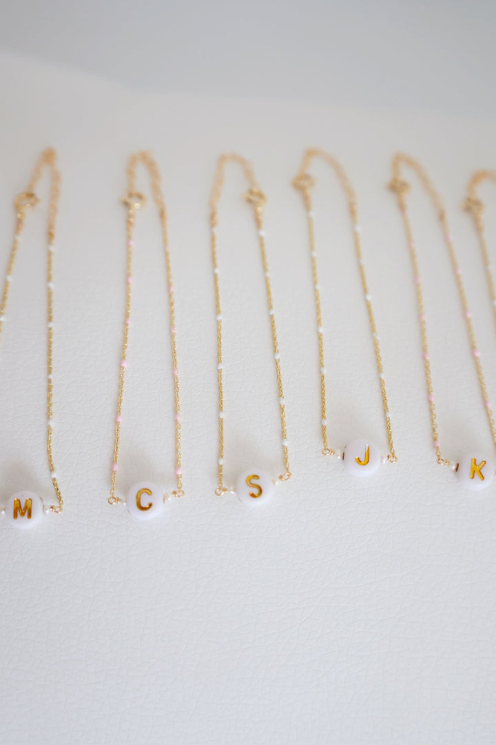 Enamel & Gold Initial Bead Bracelet