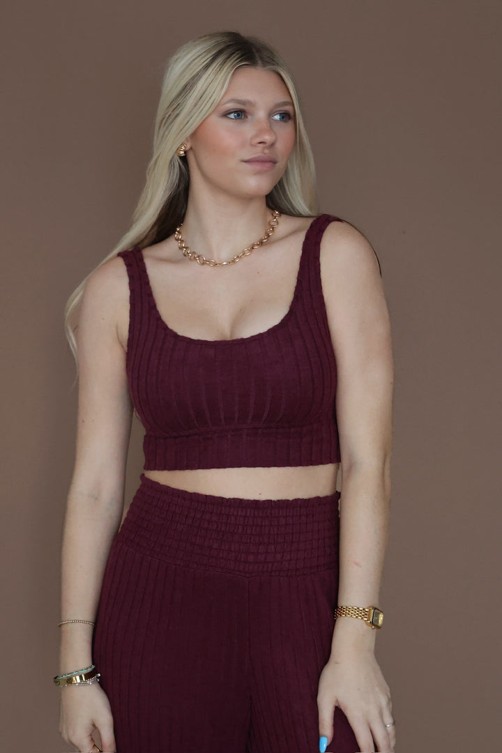 Zoe Rib Tank Bra- Merlot