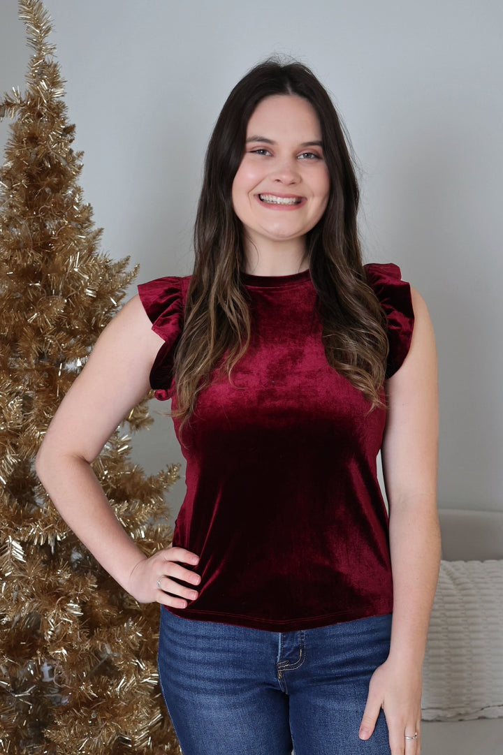 North Ruffle Tank- Red Velvet-(FINAL SALE)