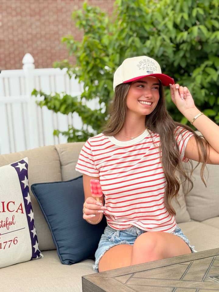 Junie Stripe Tee- Red