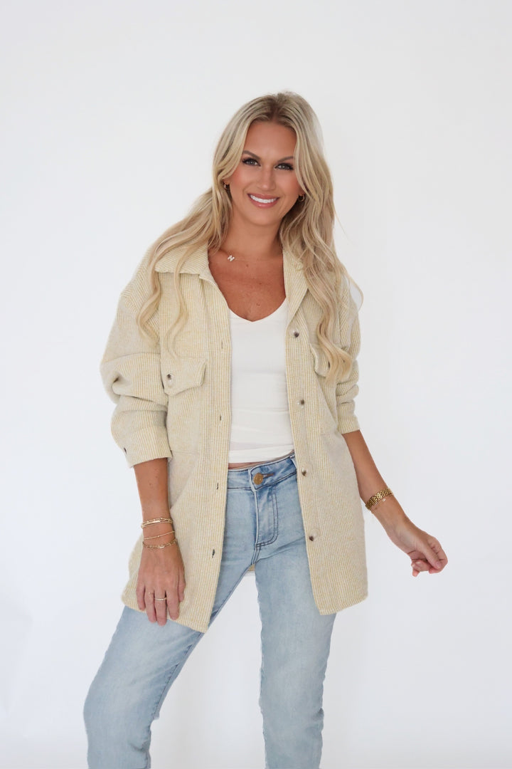 Ari Waffle Knit Shacket - Lime_(FINAL SALE)