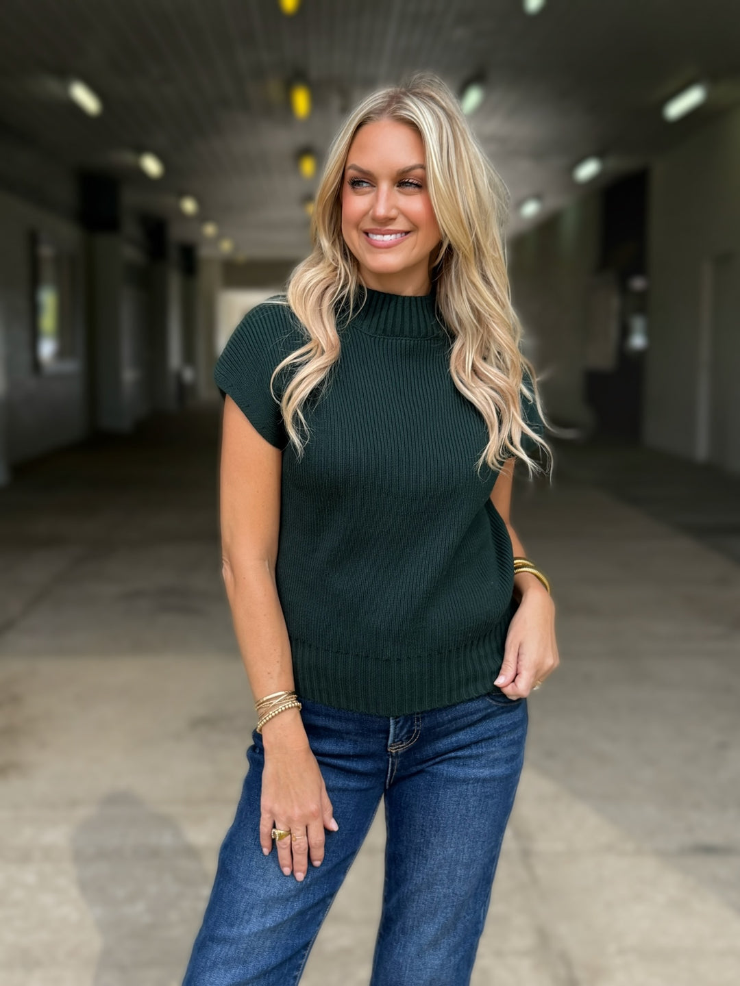 Whitner Mockneck Top- Forest Green