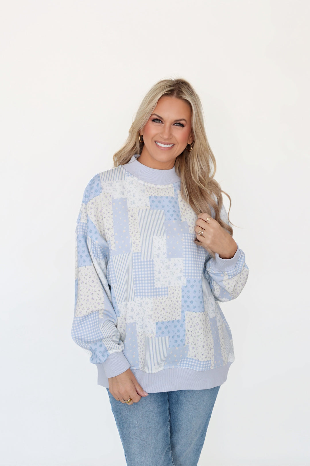 Patchwork Mock Neck