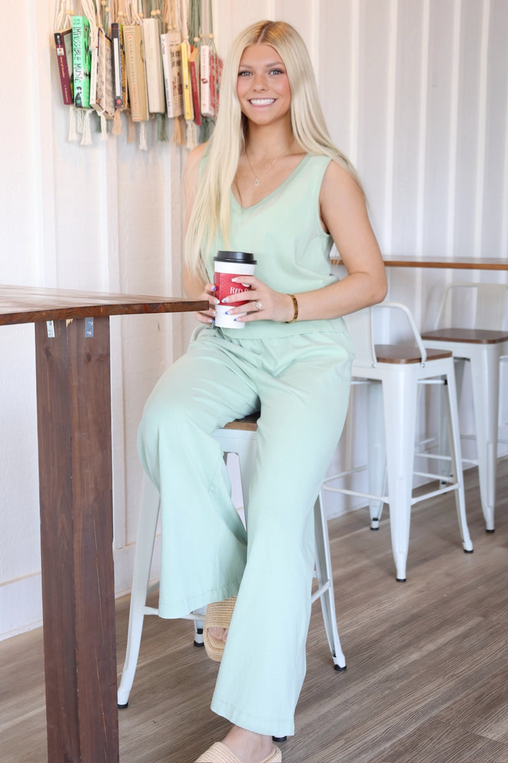 Sloane V-Neck Top- Crystal Green