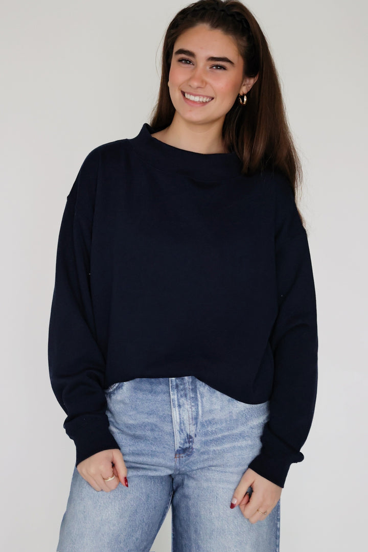 Fleece Mockneck- Navy