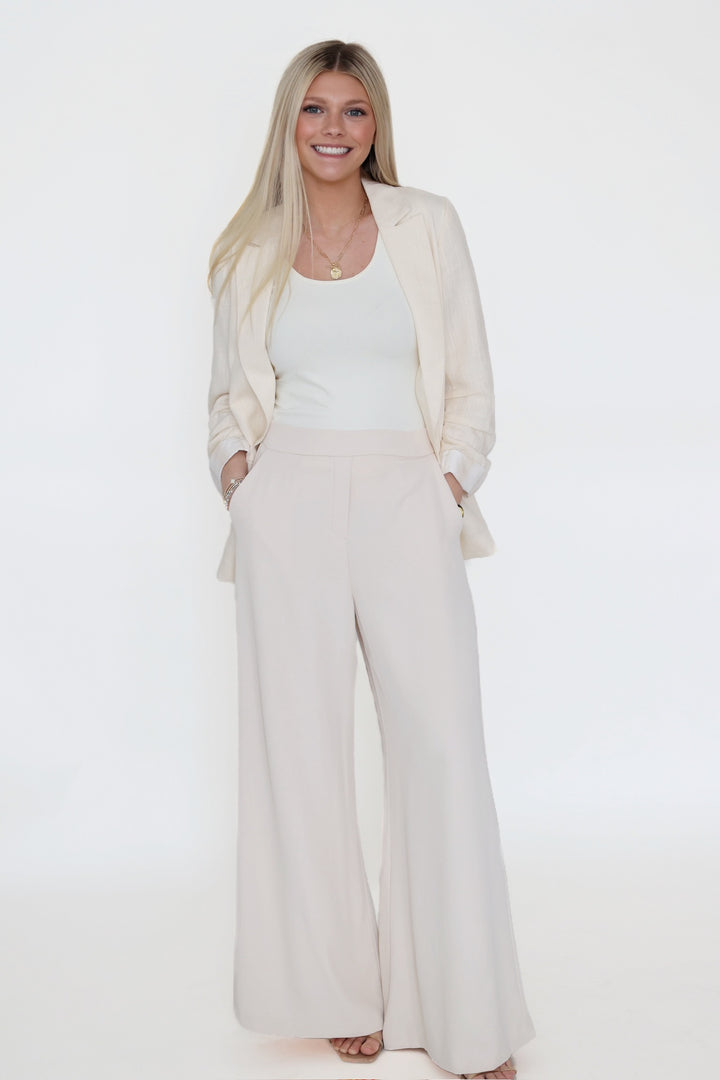 Marlow Wide Leg Pants- Ecru
