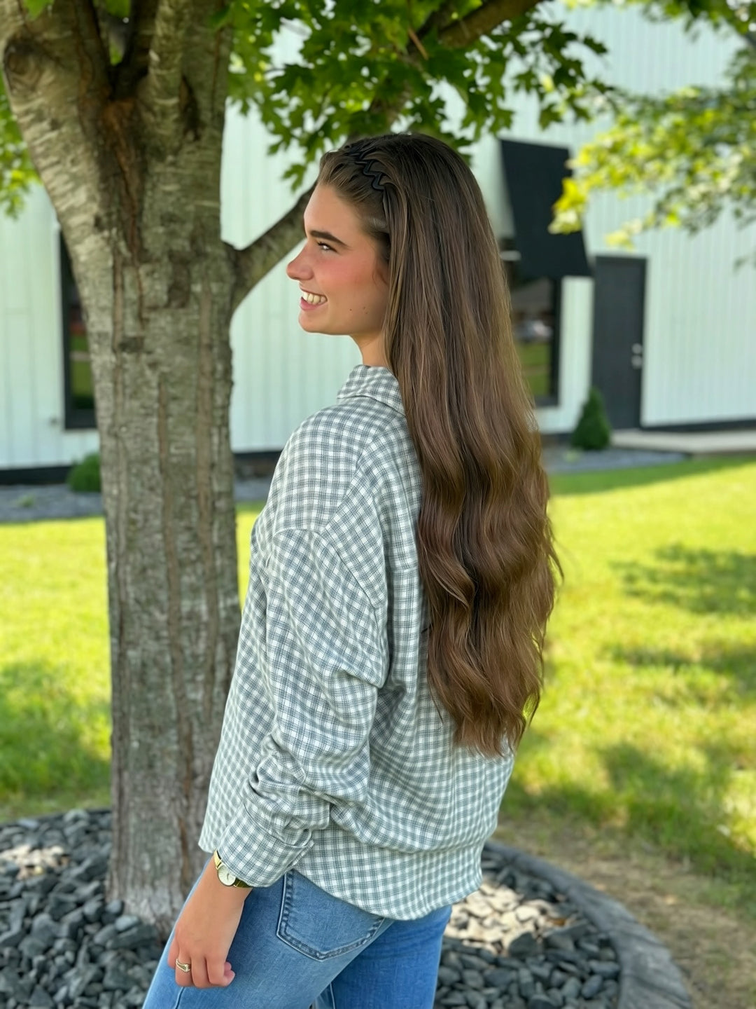 River Plaid Button Up- Emerald