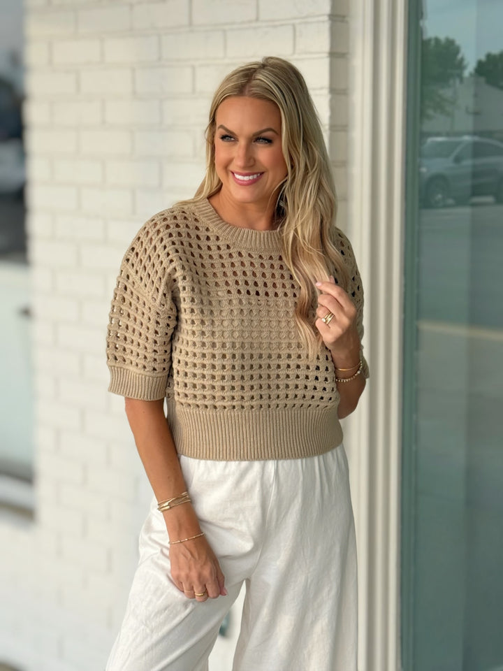 Alina Crochet Top- Taupe