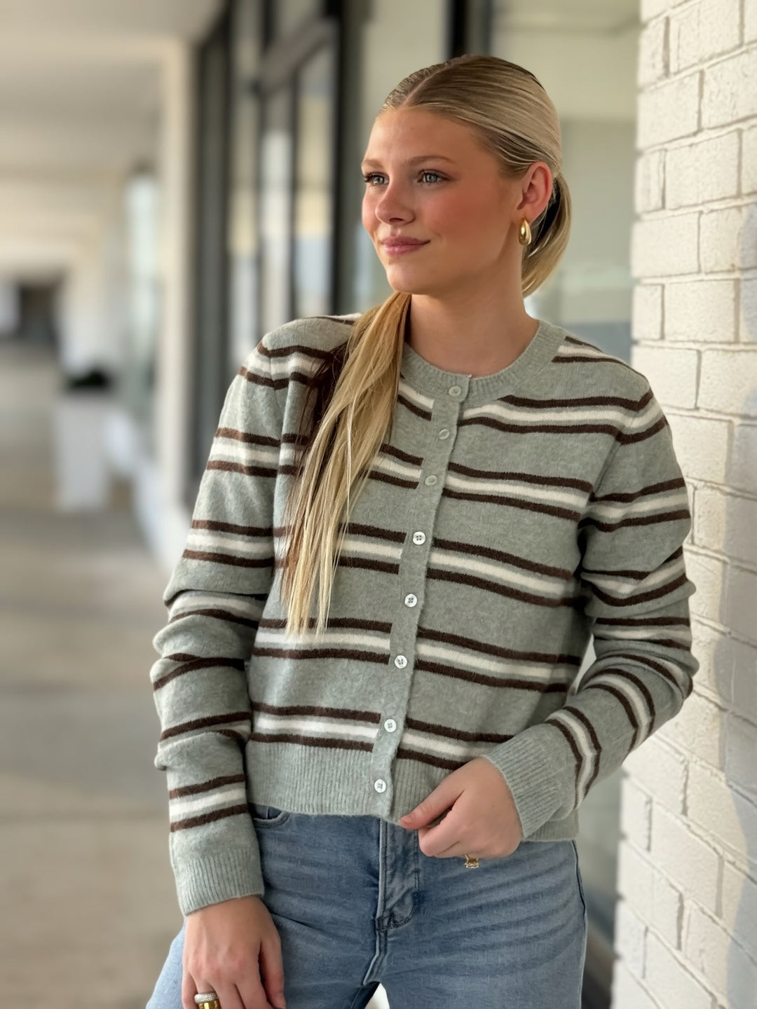 Medina Stripe Cardigan- Aqua Cloud