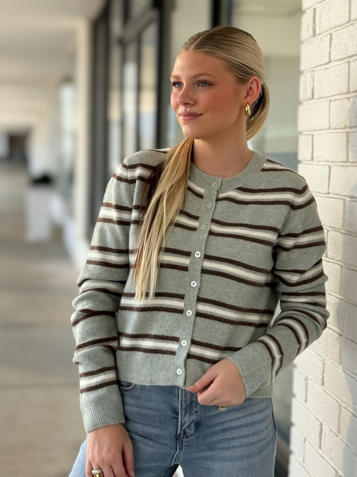 Medina Stripe Cardigan- Aqua Cloud