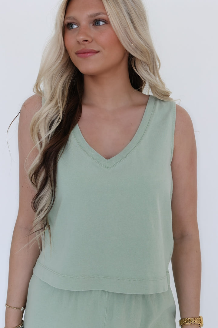 Sloane V-Neck Top- Crystal Green