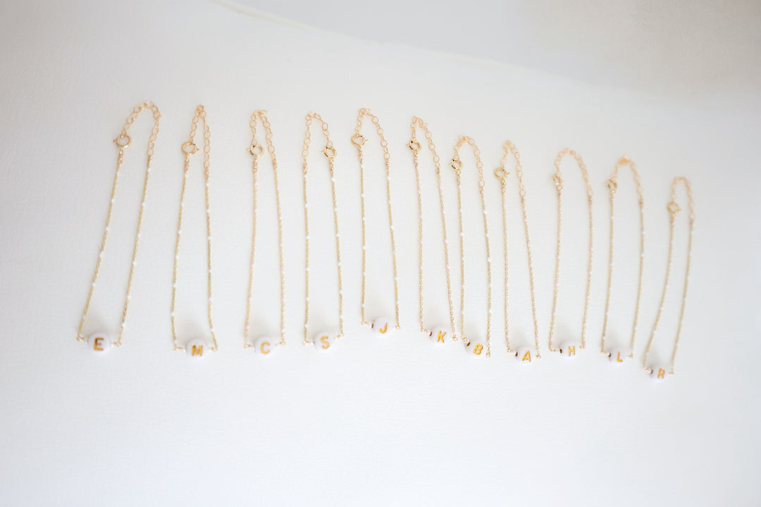 Enamel & Gold Initial Bead Bracelet