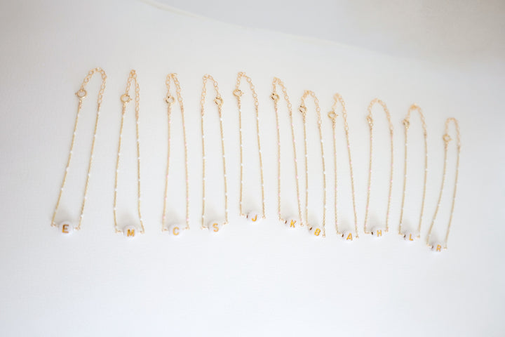 Enamel & Gold Initial Bead Bracelet