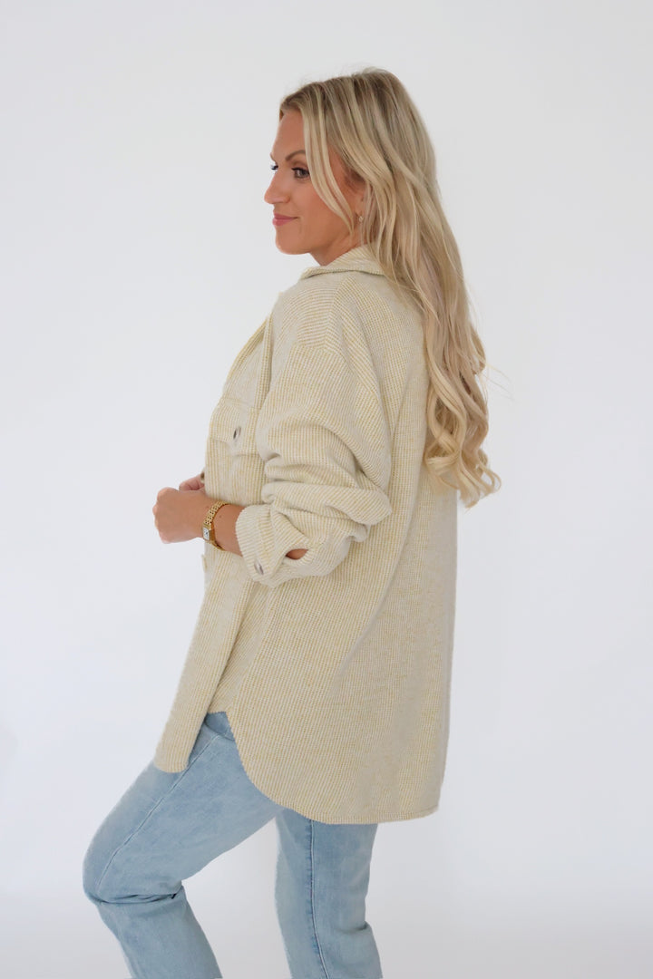 Ari Waffle Knit Shacket - Lime_(FINAL SALE)