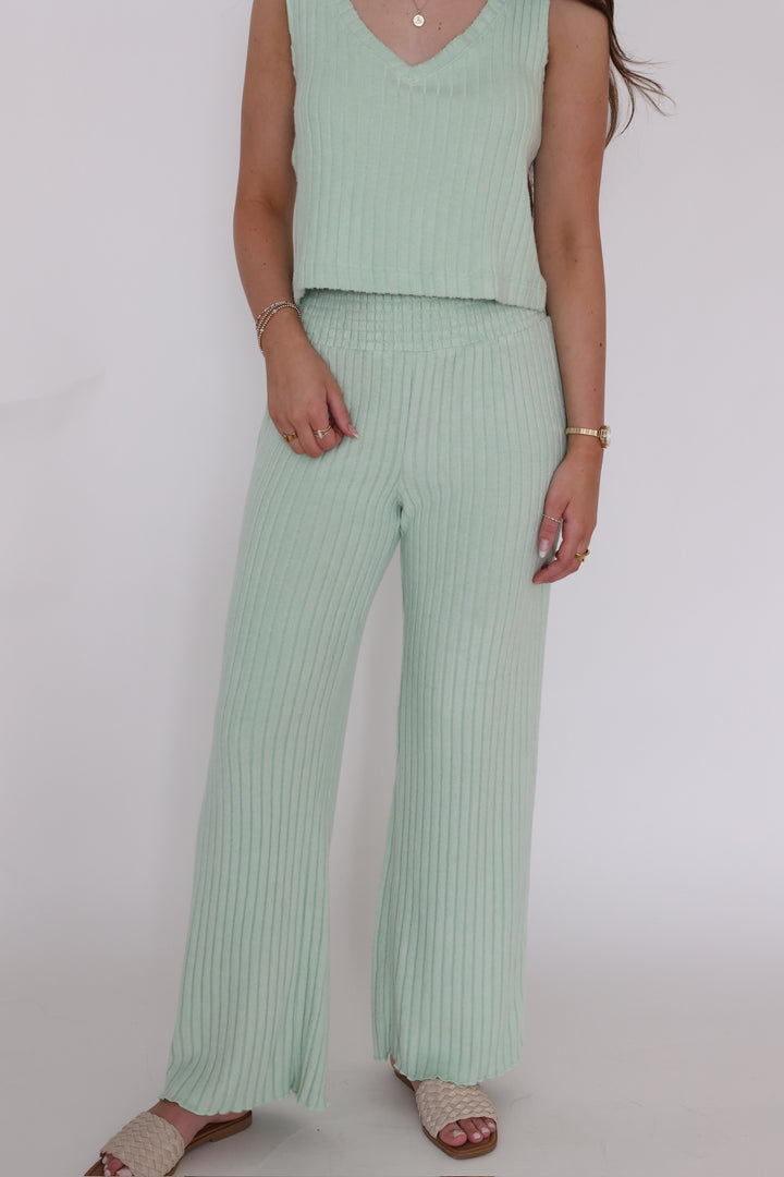 Sloane V-Neck Rib Tank- Pistachio