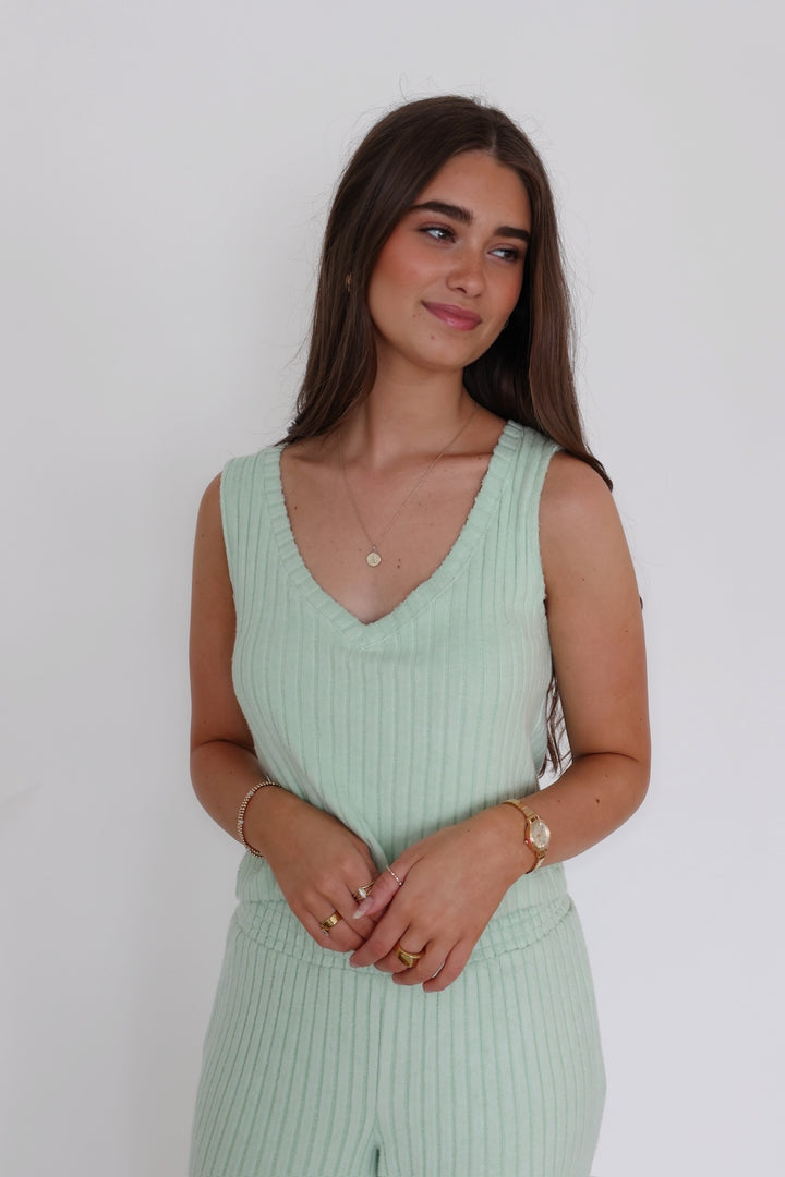 Sloane V-Neck Rib Tank- Pistachio