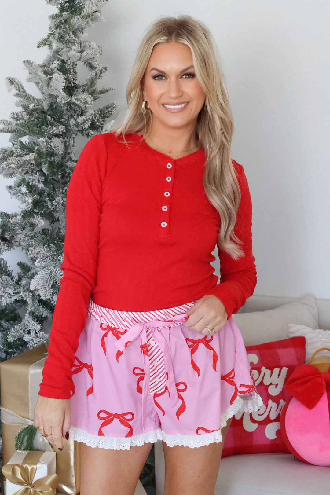 Festive Red Pointelle Top