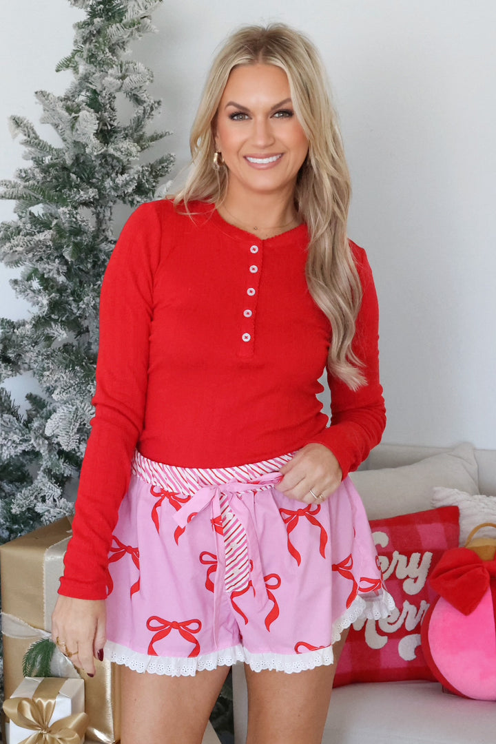 Festive Red Pointelle Top