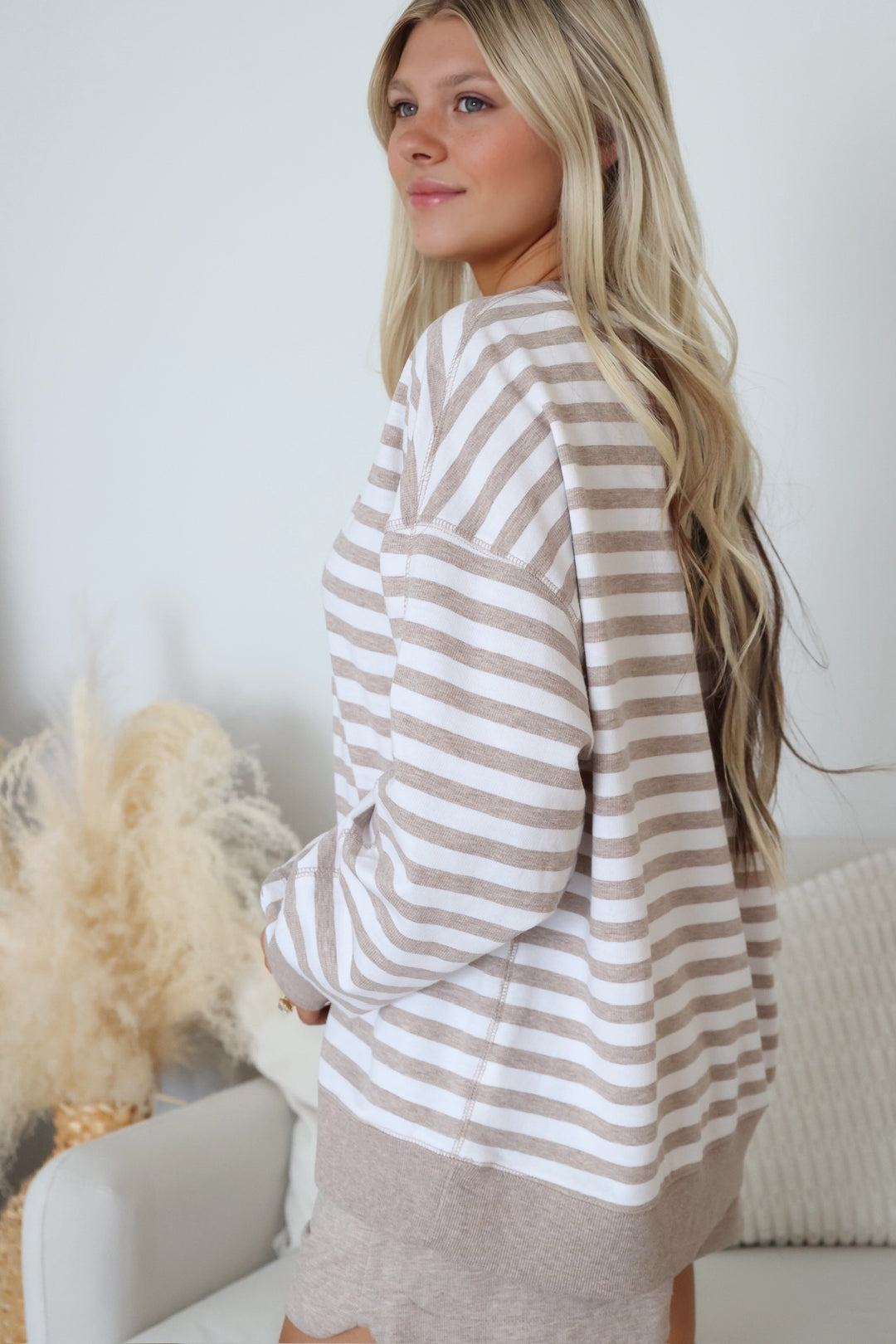 Everyday Stripe Crew- Heather Ash