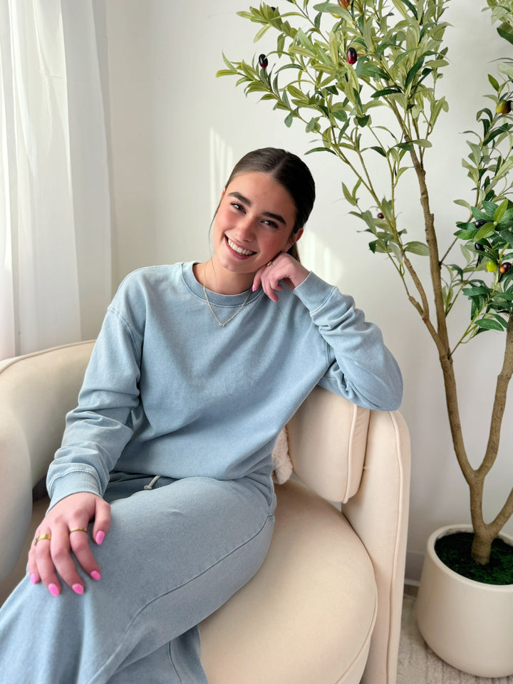 Boyfriend Denim Sweatshirt- Ocean Air