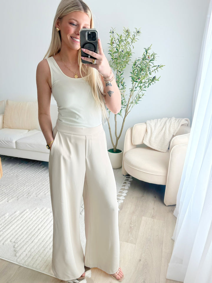 Marlow Wide Leg Pants- Ecru