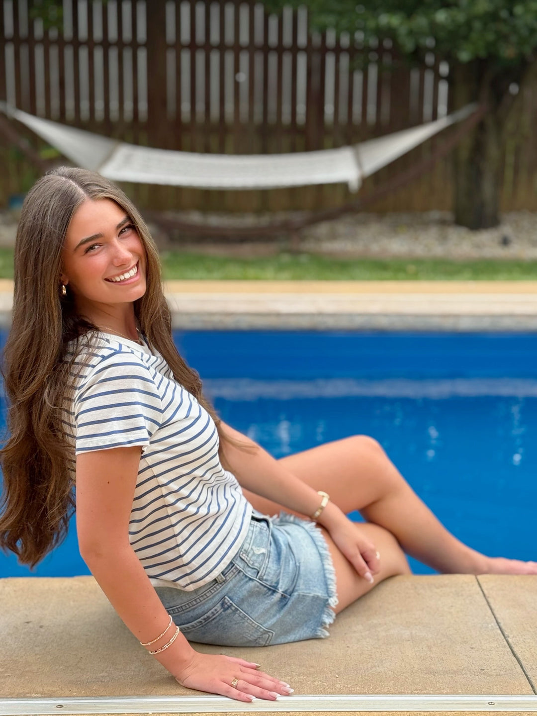 Junie Stripe Tee- Navy