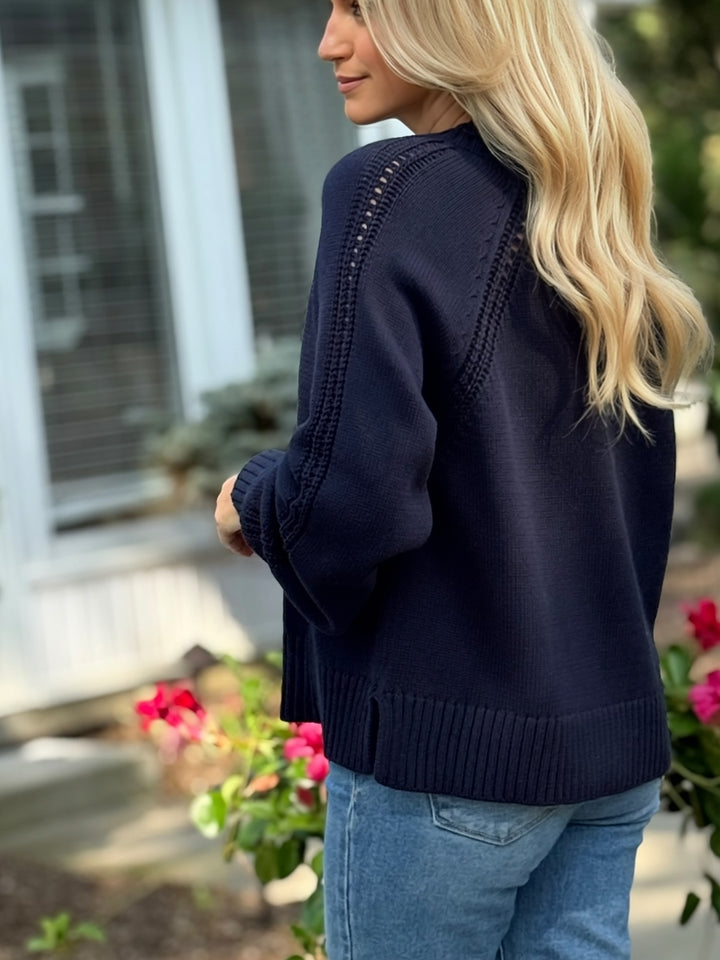 Stratton V Neck Sweater- Navy